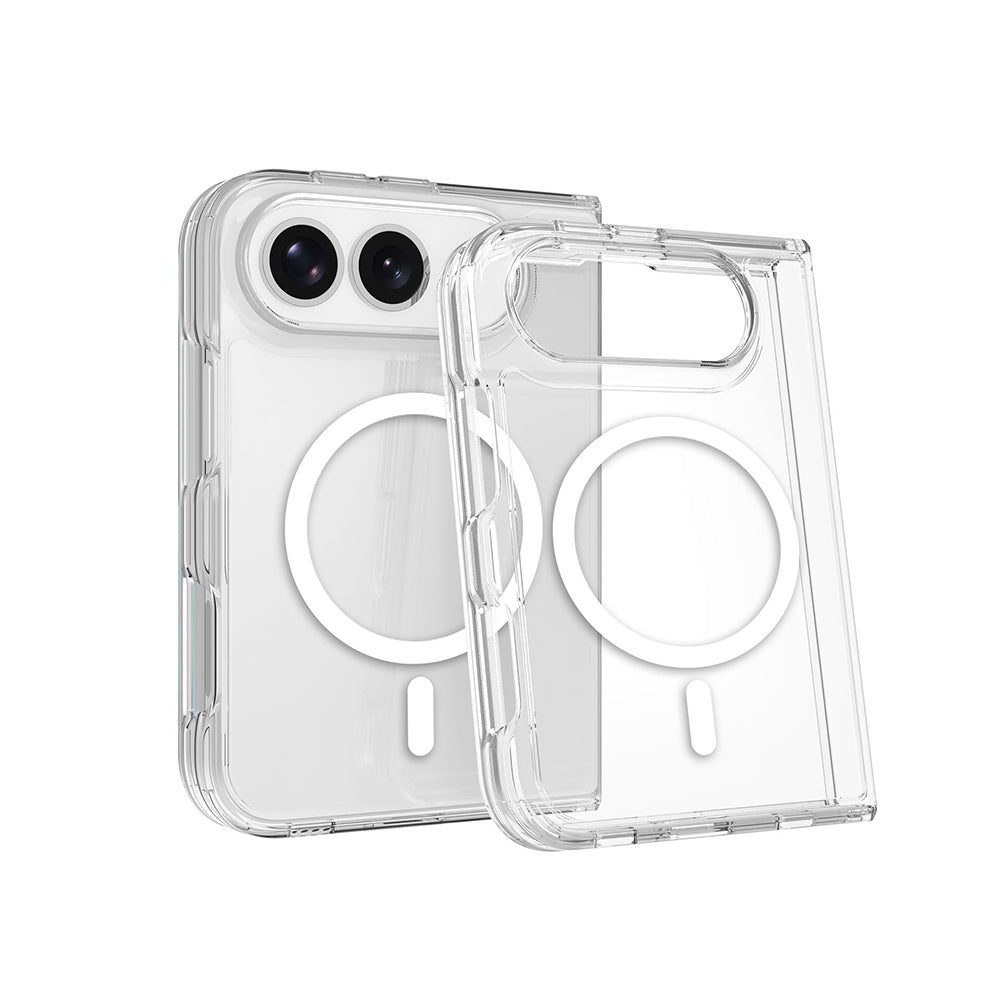 Apple iPhone Duo Kılıf Zore M-safe Şarj Özellikli Şeffaf Kamera Çerçeveli UTS PC Kapak
