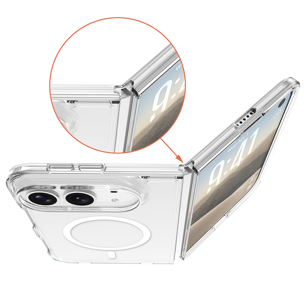 Apple iPhone Duo Kılıf Zore M-safe Şarj Özellikli Şeffaf Kamera Çerçeveli UTS PC Kapak
