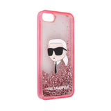 Apple iPhone SE 2020 Kılıf Karl Lagerfeld Sıvılı Simli Karl Head Dizayn Kapak