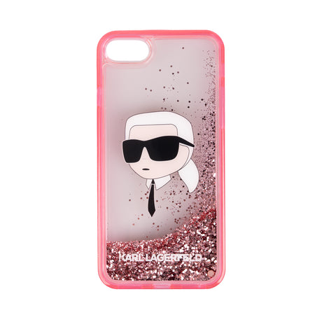 Apple iPhone SE 2022 Kılıf Karl Lagerfeld Sıvılı Simli Karl Head Dizayn Kapak