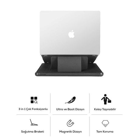 Apple Macbook 16.2' 2021 Wiwu Defender Stand Case Taşınabilir Standlı Magnetik PU Laptop Çantası