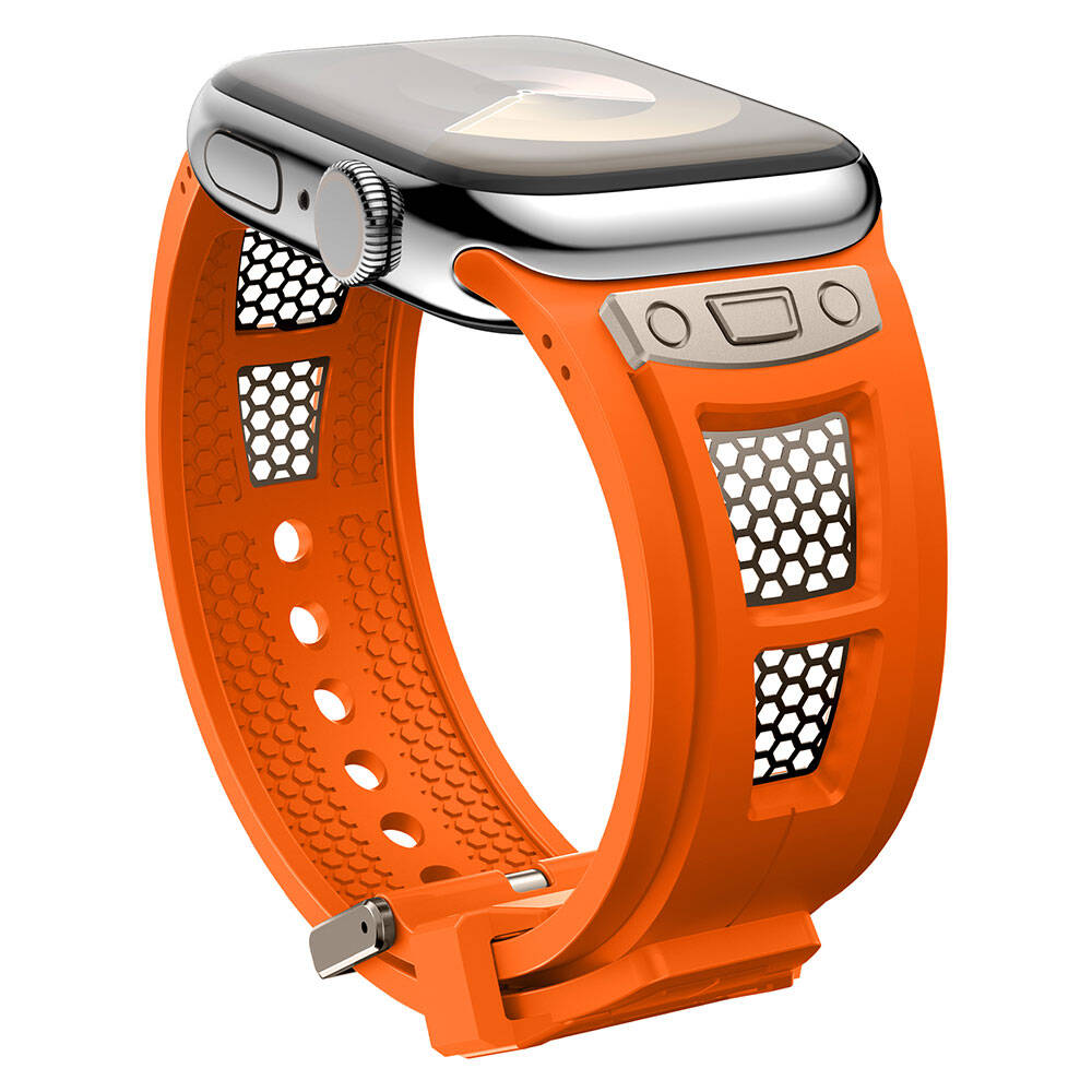 Apple Watch 42mm Zore KRD-117 Hava Alabilen Delikli Metal Süslemeli Desenli Silikon Kordon