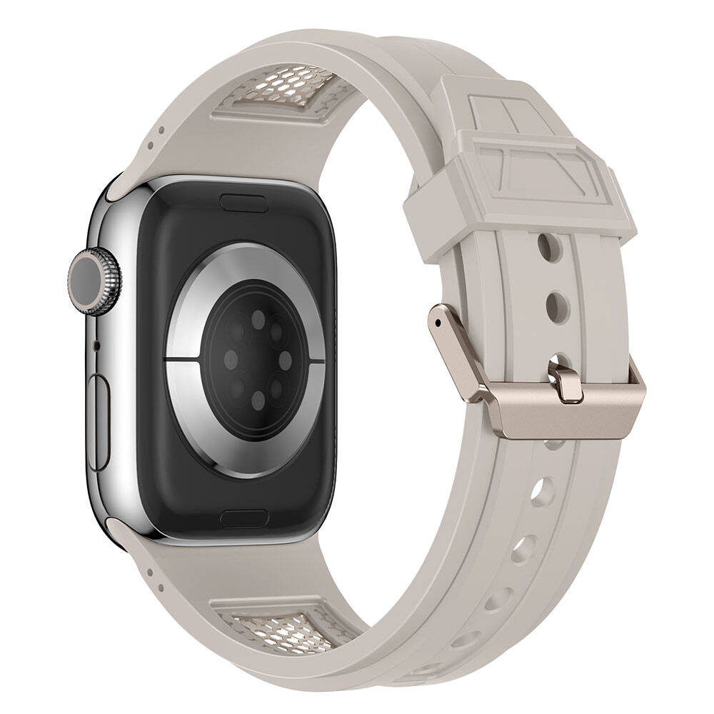 Apple Watch 42mm Zore KRD-117 Hava Alabilen Delikli Metal Süslemeli Desenli Silikon Kordon