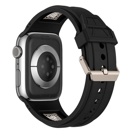 Apple Watch 42mm Zore KRD-117 Hava Alabilen Delikli Metal Süslemeli Desenli Silikon Kordon