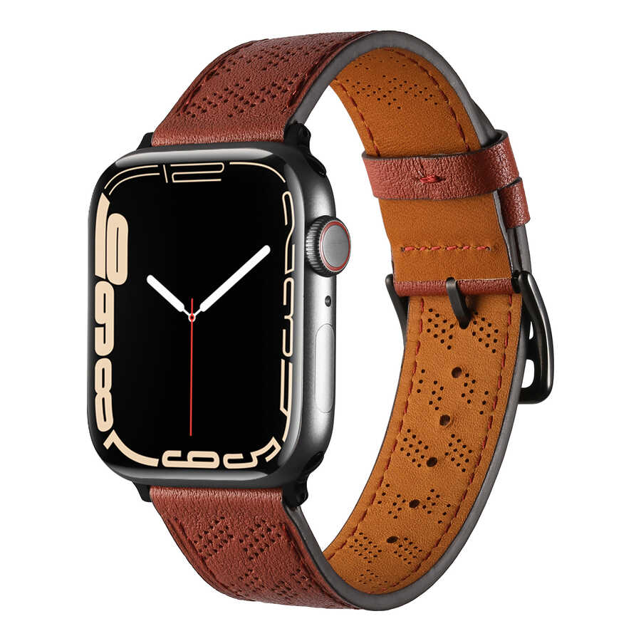 ​​​Apple Watch 44mm KRD-76 PU Deri Kordon Strap Kayış