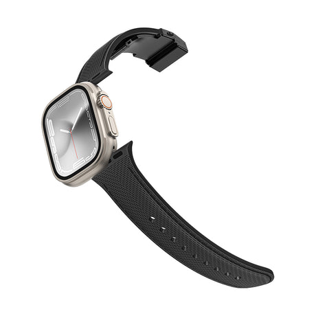 Apple Watch 7 45mm Amazingthing Titan Swift Deri Dokulu Silikon Kordon