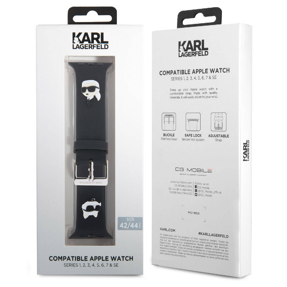 Apple Watch 7 45mm Karl Lagerfeld Orjinal Lisanslı İkonik Karl & Choupette Logolu Silikon Kordon