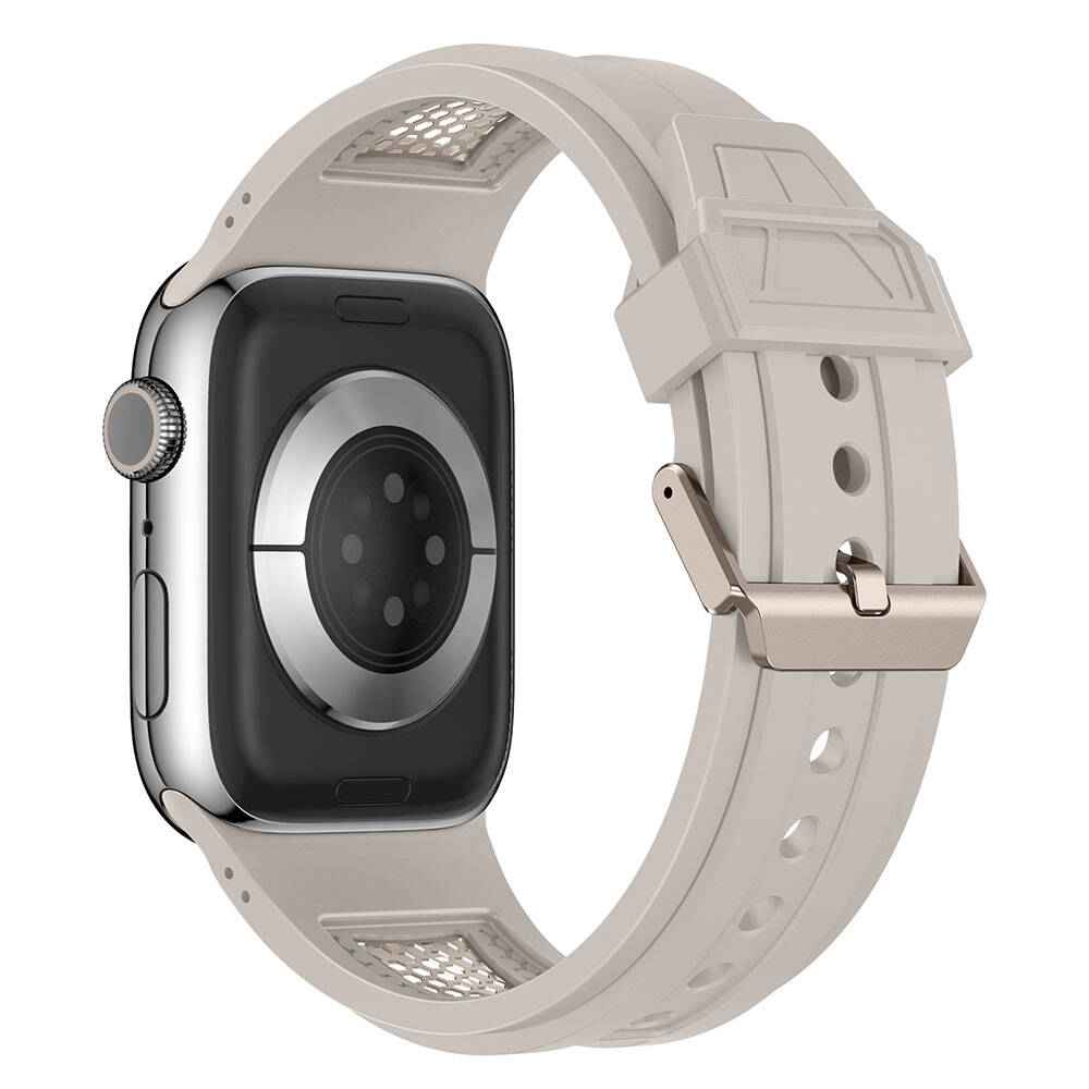 Apple Watch 7 45mm Zore KRD-117 Hava Alabilen Delikli Metal Süslemeli Desenli Silikon Kordon