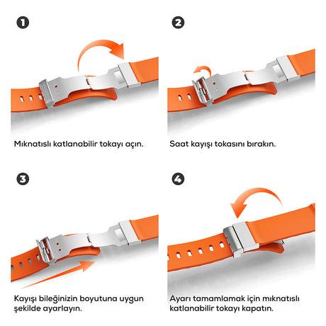 Apple Watch 7 45mm Zore KRD-145 Metal Tokalı Silikon Kordon