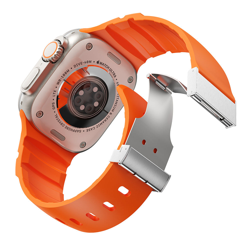 Apple Watch 7 45mm Zore KRD-145 Metal Tokalı Silikon Kordon