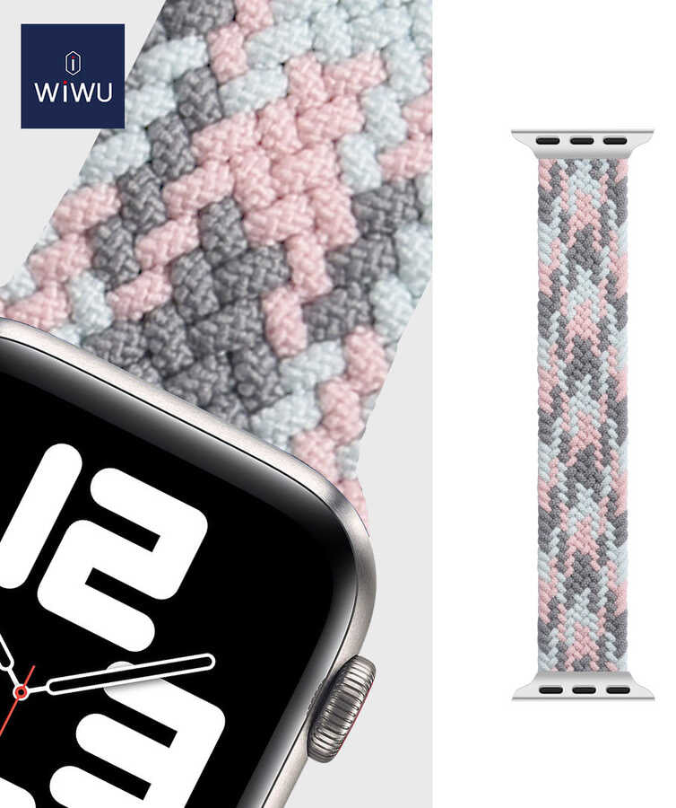 Apple Watch Ultra 49mm Kordon Wiwu Braided Solo Loop Contrast Color Large Strap Kayış