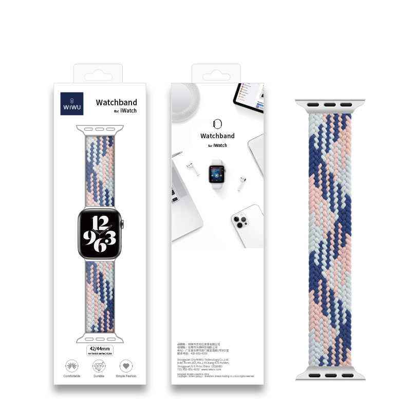 Apple Watch Ultra 49mm Kordon Wiwu Braided Solo Loop Contrast Color Large Strap Kayış