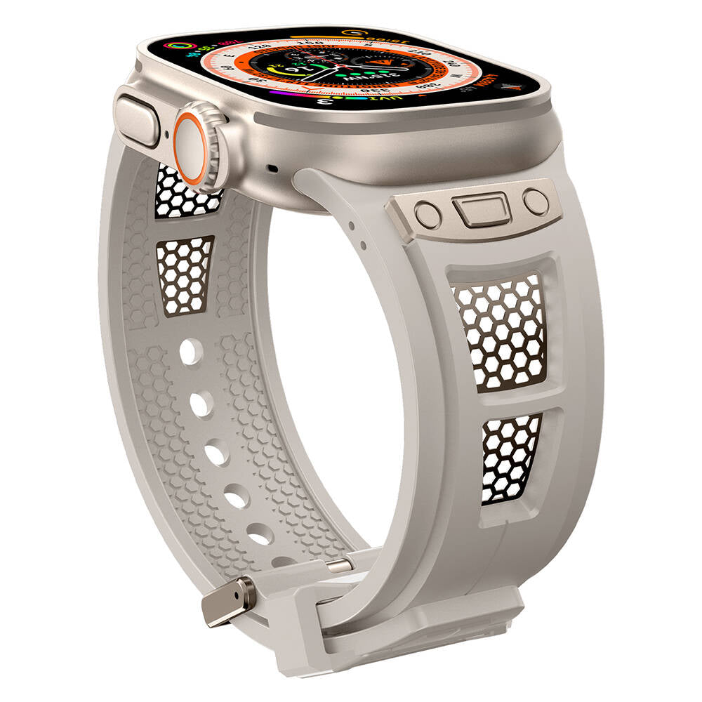 Apple Watch Ultra 49mm Zore KRD-117 Hava Alabilen Delikli Metal Süslemeli Desenli Silikon Kordon