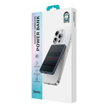Benks MP15 ArmorGo M-safe Şarj Özellikli Ultra İnce Aurora Serisi Aramid Fiber Powerbank 15W 5000mAh