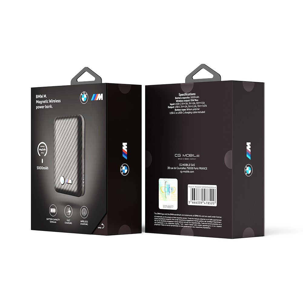 BMW Orjinal Lisanslı PU Karbon Tasarımlı Led Işık Göstergeli Magnetik Powerbank 5000mAh