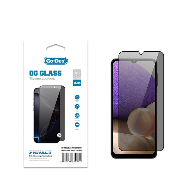 Galaxy A32 4G Go Des OG Glass Privacy Antistatik Temperli Cam Ekran Koruyucu