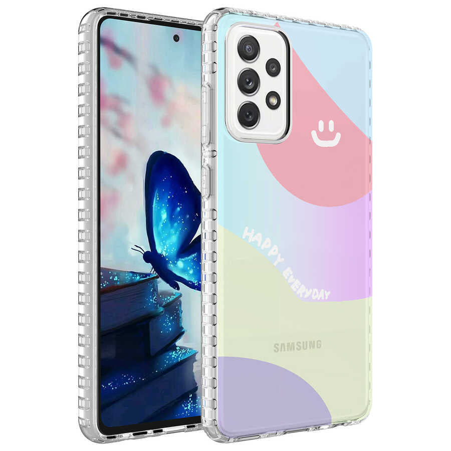 Galaxy A72 Kılıf Airbag Kenarlı Renkli Desenli Silikon Zore Elegans Kapak