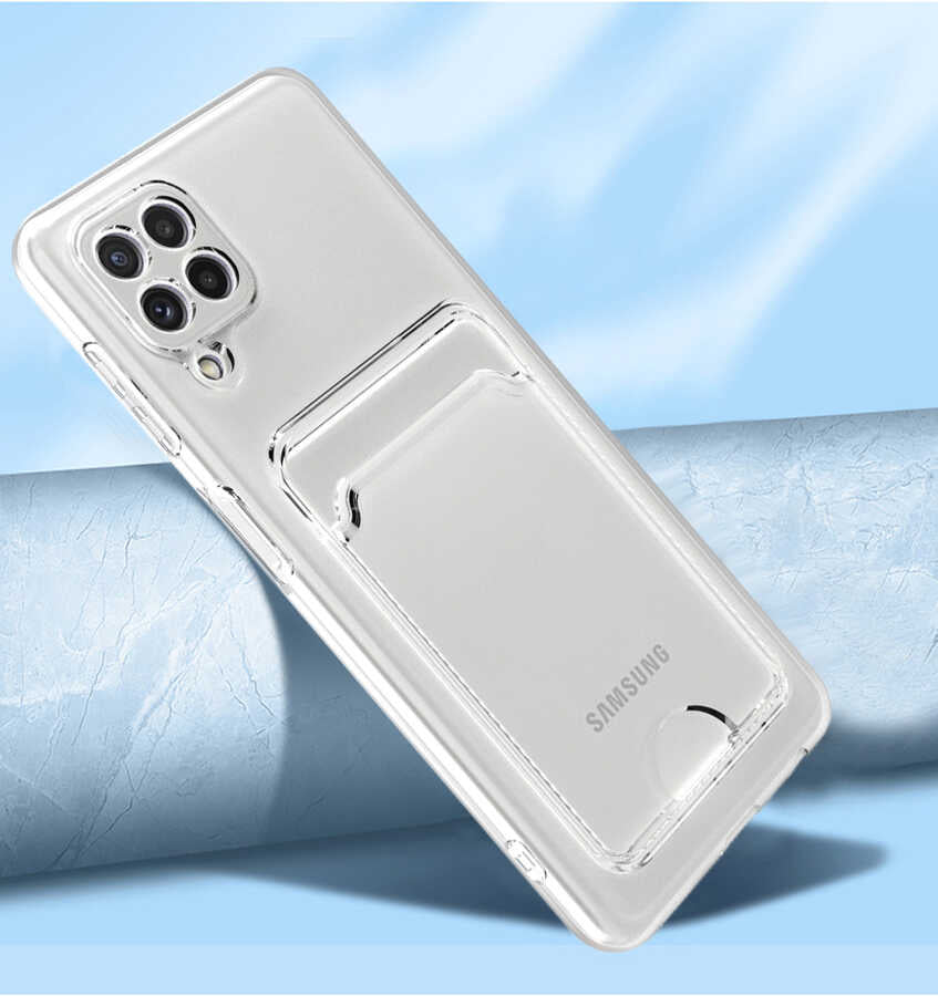 Galaxy M22 Kılıf Kartlıklı Şeffaf Zore Setra Clear Silikon Kapak