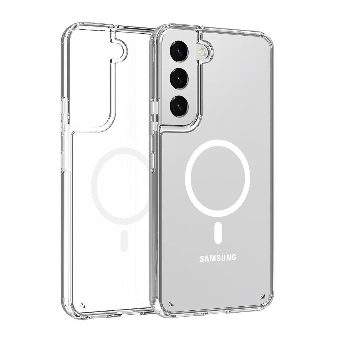Galaxy S22 Kılıf M-safe Şarj Özellikli Şeffaf Sert PC Zore Embos Kapak