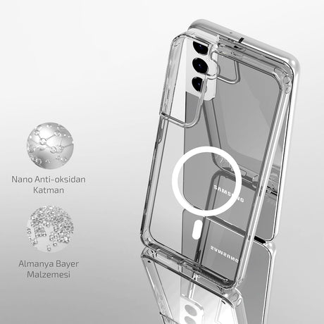 Galaxy S22 Kılıf M-safe Şarj Özellikli Şeffaf Sert PC Zore Embos Kapak