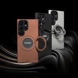 Galaxy S23 Ultra Kılıf M-safe Şarj Özellikli 360° Standlı Basit Mat Deri Desenli Youngkit Tech Leather Serisi Kapak