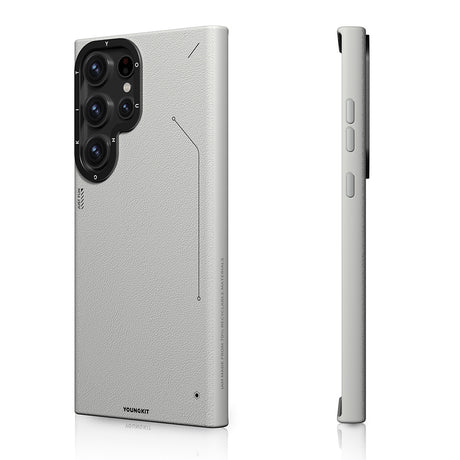 Galaxy S23 Ultra Kılıf M-safe Şarj Özellikli Basit Mat Deri Desenli Youngkit Tech Fashion Serisi Kapak