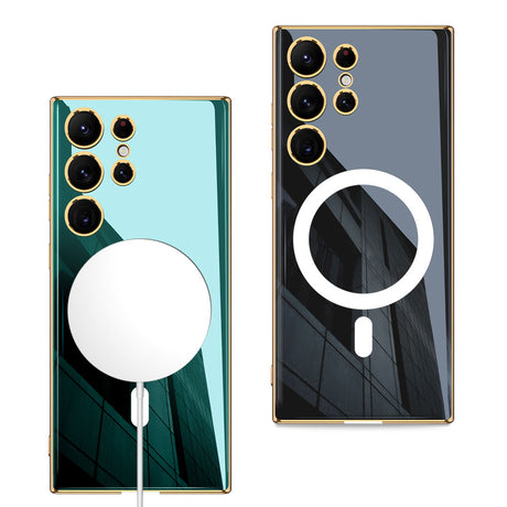 Galaxy S23 Ultra Kılıf Wireless Şarj Özellikli Kenarları Elektroplating Kaplama Aynalı Zore Kent Kapak