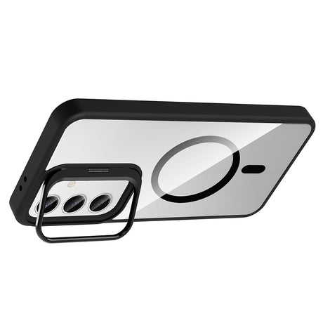 Galaxy S24 FE Kılıf Standlı ve Kamera Lens Hediyeli M-Safe Şarj Özellikli Zore Etro Kapak