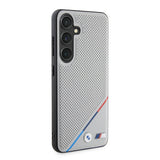 Galaxy S24 Kılıf BMW Orjinal Lisanslı M-safe Şarj Özellikli M Logolu Üç Çizgili Delikli Deri Kapak