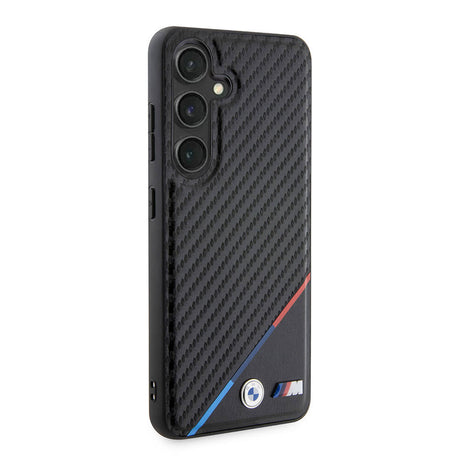 Galaxy S24 Kılıf BMW Orjinal Lisanslı M-safe Şarj Özellikli M Logolu Üç Çizgili PU Karbon Kapak