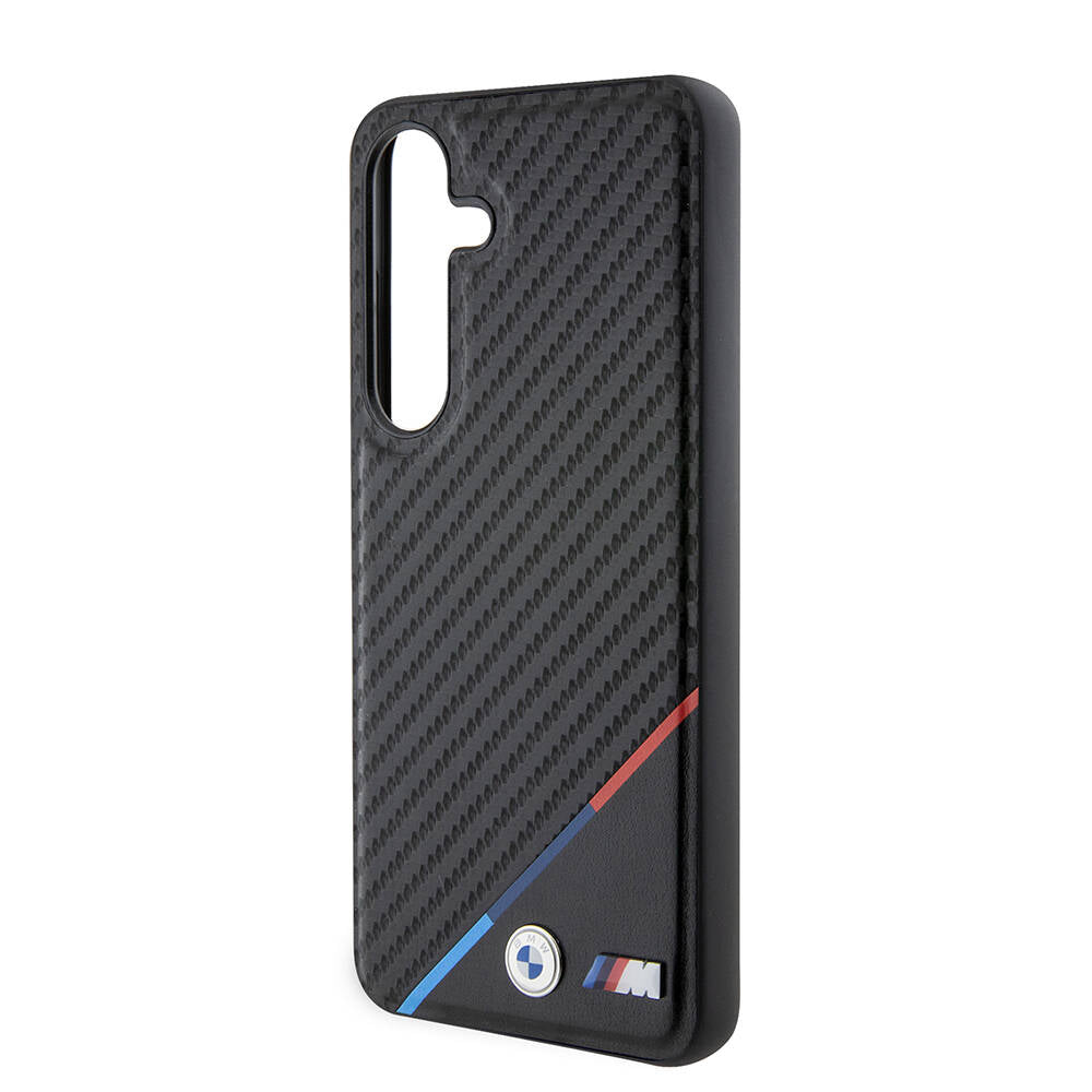 Galaxy S24 Kılıf BMW Orjinal Lisanslı M-safe Şarj Özellikli M Logolu Üç Çizgili PU Karbon Kapak