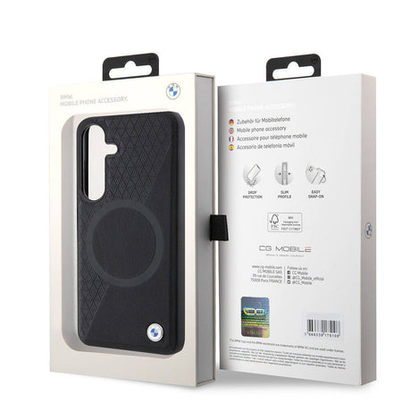 Galaxy S24 Kılıf BMW Orjinal Lisanslı M-safe Şarj Özellikli Yarım Dokulu Circle Leather Kapak