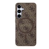 Galaxy S24 Kılıf Guess Orjinal Lisanslı M-safe Şarj Özellikli PU Halkalı 4G Desenli Yazı Logolu Kapak