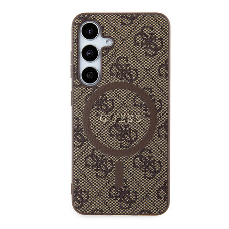 Galaxy S24 Kılıf Guess Orjinal Lisanslı M-safe Şarj Özellikli PU Halkalı 4G Desenli Yazı Logolu Kapak