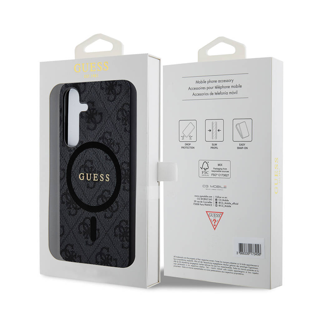 Galaxy S24 Kılıf Guess Orjinal Lisanslı M-safe Şarj Özellikli PU Halkalı 4G Desenli Yazı Logolu Kapak