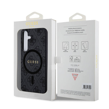 Galaxy S24 Kılıf Guess Orjinal Lisanslı M-safe Şarj Özellikli PU Halkalı 4G Desenli Yazı Logolu Kapak