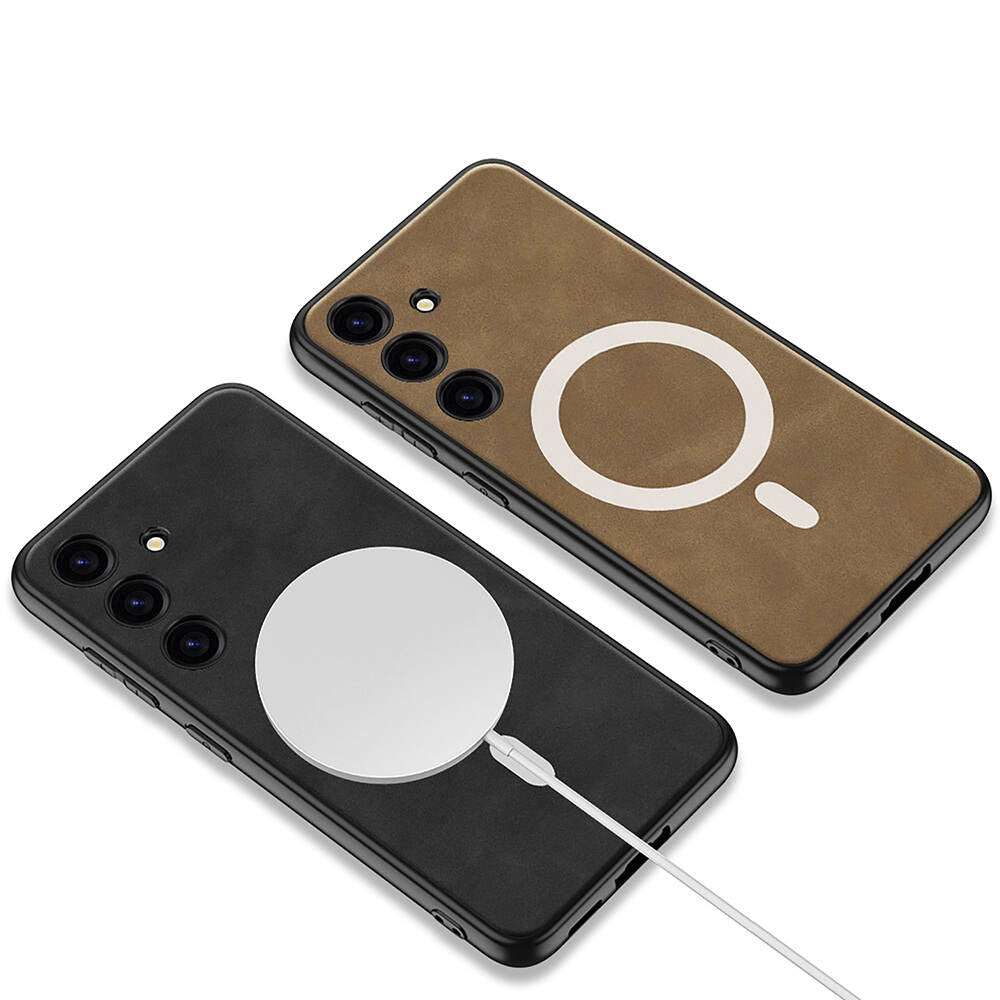 Galaxy S24 Kılıf M-safe Şarj Özellikli Deri Tasarımlı Zore Kıpta Nubuk Kapak