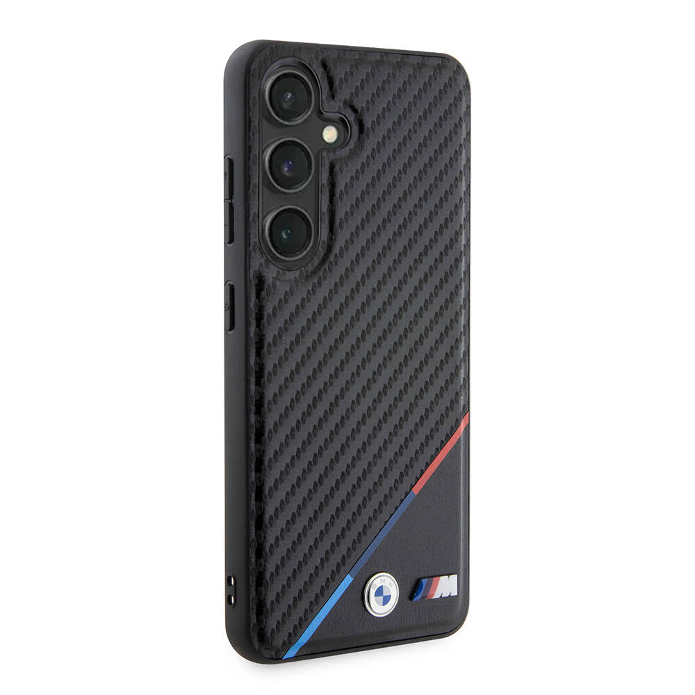 Galaxy S24 Plus Kılıf BMW Orjinal Lisanslı M-safe Şarj Özellikli M Logolu Üç Çizgili PU Karbon Kapak