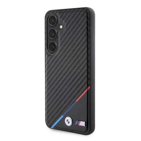Galaxy S24 Plus Kılıf BMW Orjinal Lisanslı M-safe Şarj Özellikli M Logolu Üç Çizgili PU Karbon Kapak