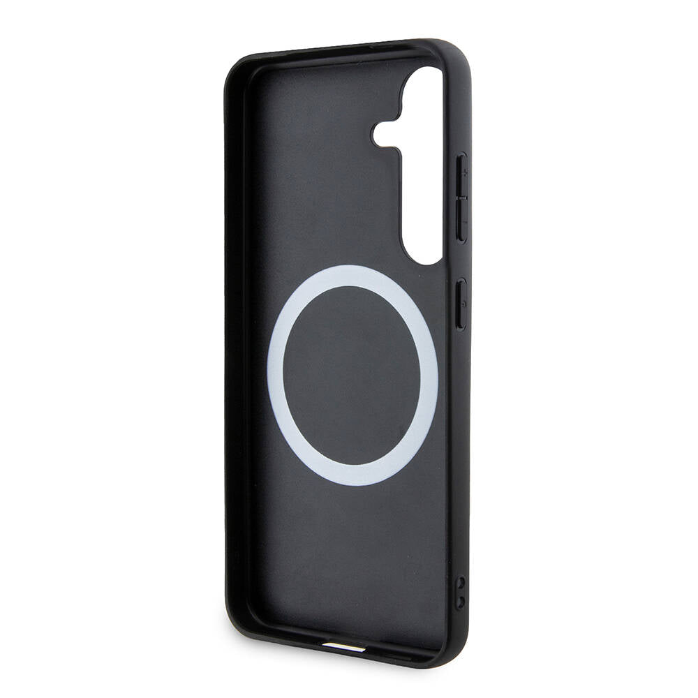 Galaxy S24 Plus Kılıf BMW Orjinal Lisanslı M-safe Şarj Özellikli M Logolu Üç Çizgili PU Karbon Kapak