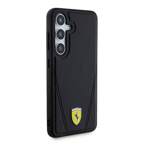 Galaxy S24 Plus Kılıf Ferrari Orjinal Lisanslı M-safe Şarj Özellikli Sıcak Baskı V Çizgili Deri Kapak