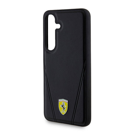 Galaxy S24 Plus Kılıf Ferrari Orjinal Lisanslı M-safe Şarj Özellikli Sıcak Baskı V Çizgili Deri Kapak