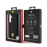 Galaxy S24 Plus Kılıf Ferrari Orjinal Lisanslı M-safe Şarj Özellikli Sıcak Baskı V Çizgili Deri Kapak