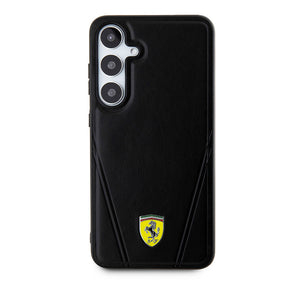 Galaxy S24 Plus Kılıf Ferrari Orjinal Lisanslı M-safe Şarj Özellikli Sıcak Baskı V Çizgili Deri Kapak