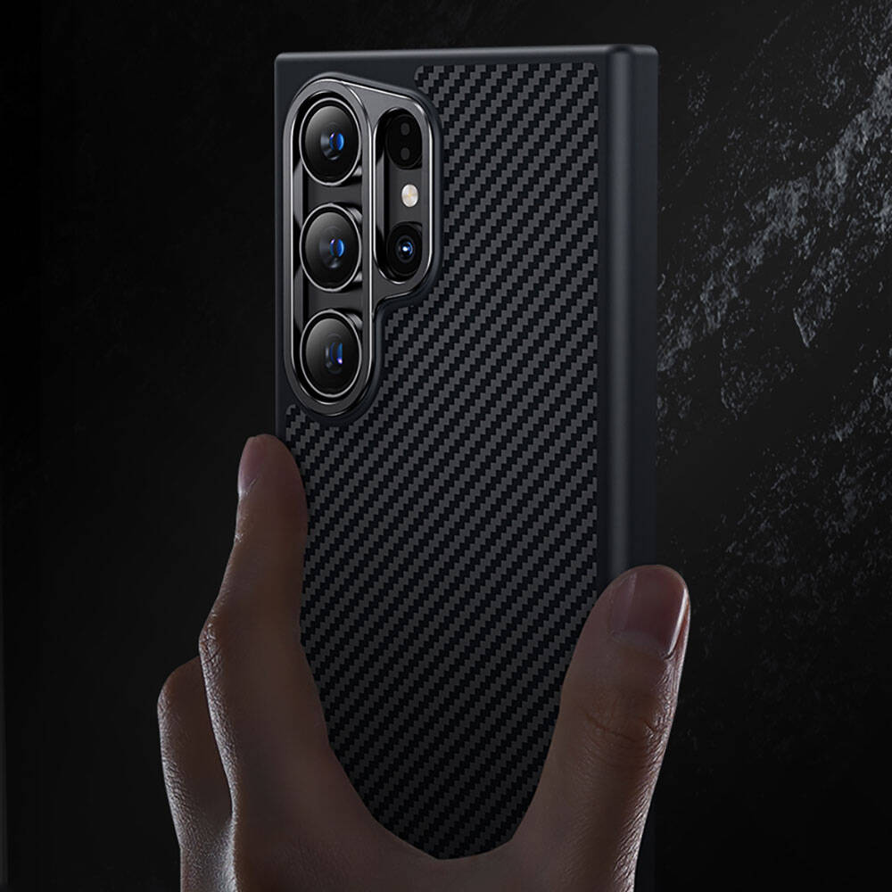 Galaxy S24 Plus Kılıf Karbon Fiber M-safe Şarj Özellikli Benks Hybrid ArmorPro 600D Kevlar Kapak