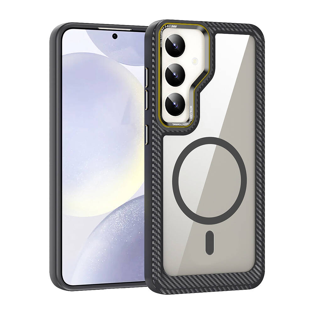 Galaxy S24 Plus Kılıf M-safe Şarj Özellikli Sert PC Karbon Fiber Kenar Tasarımlı Zore Libero Kapak