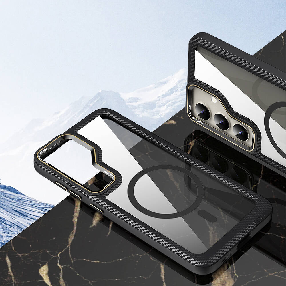 Galaxy S24 Plus Kılıf M-safe Şarj Özellikli Sert PC Karbon Fiber Kenar Tasarımlı Zore Libero Kapak