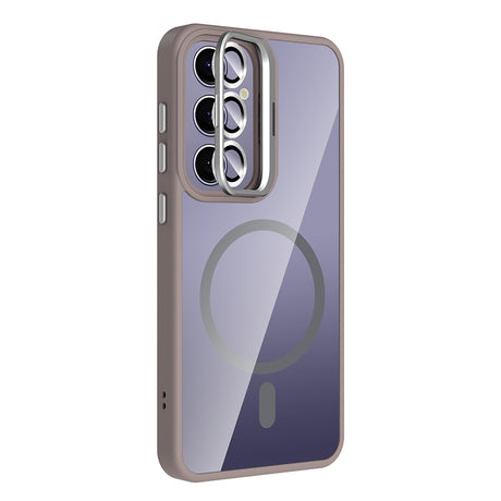Galaxy S24 Plus Kılıf Standlı ve Kamera Lens Hediyeli M-Safe Şarj Özellikli Zore Etro Kapak