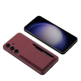 Galaxy S24 Suni Deri Arka Yüzey Zore Kartlıklı Kıpta Silikon Kapak