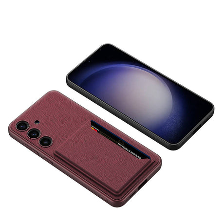 Galaxy S24 Suni Deri Arka Yüzey Zore Kartlıklı Kıpta Silikon Kapak